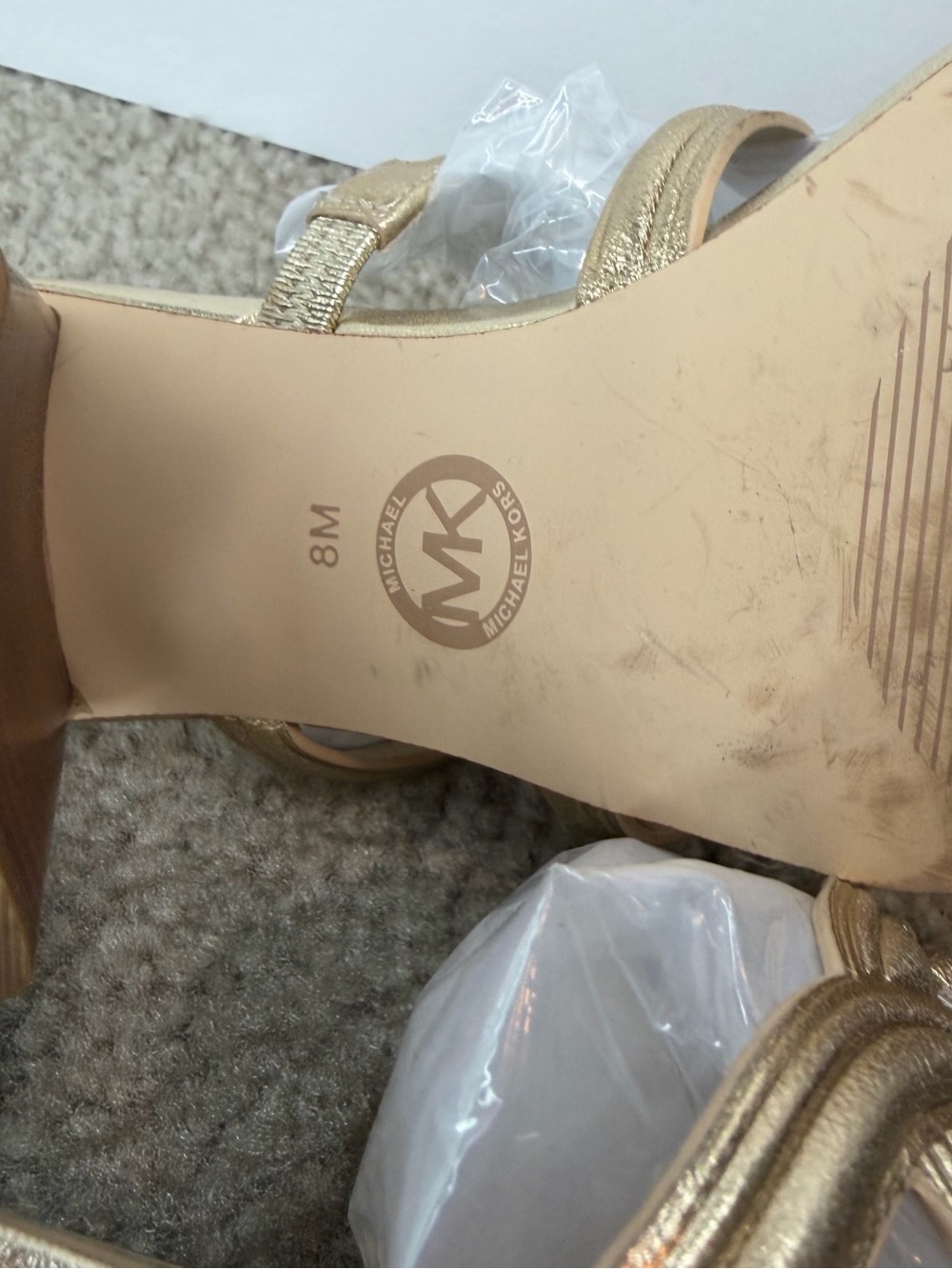 Michael Kors Alma Block Heel Mid leather pale GOLD Sandal 8 - Picture 6 of 6